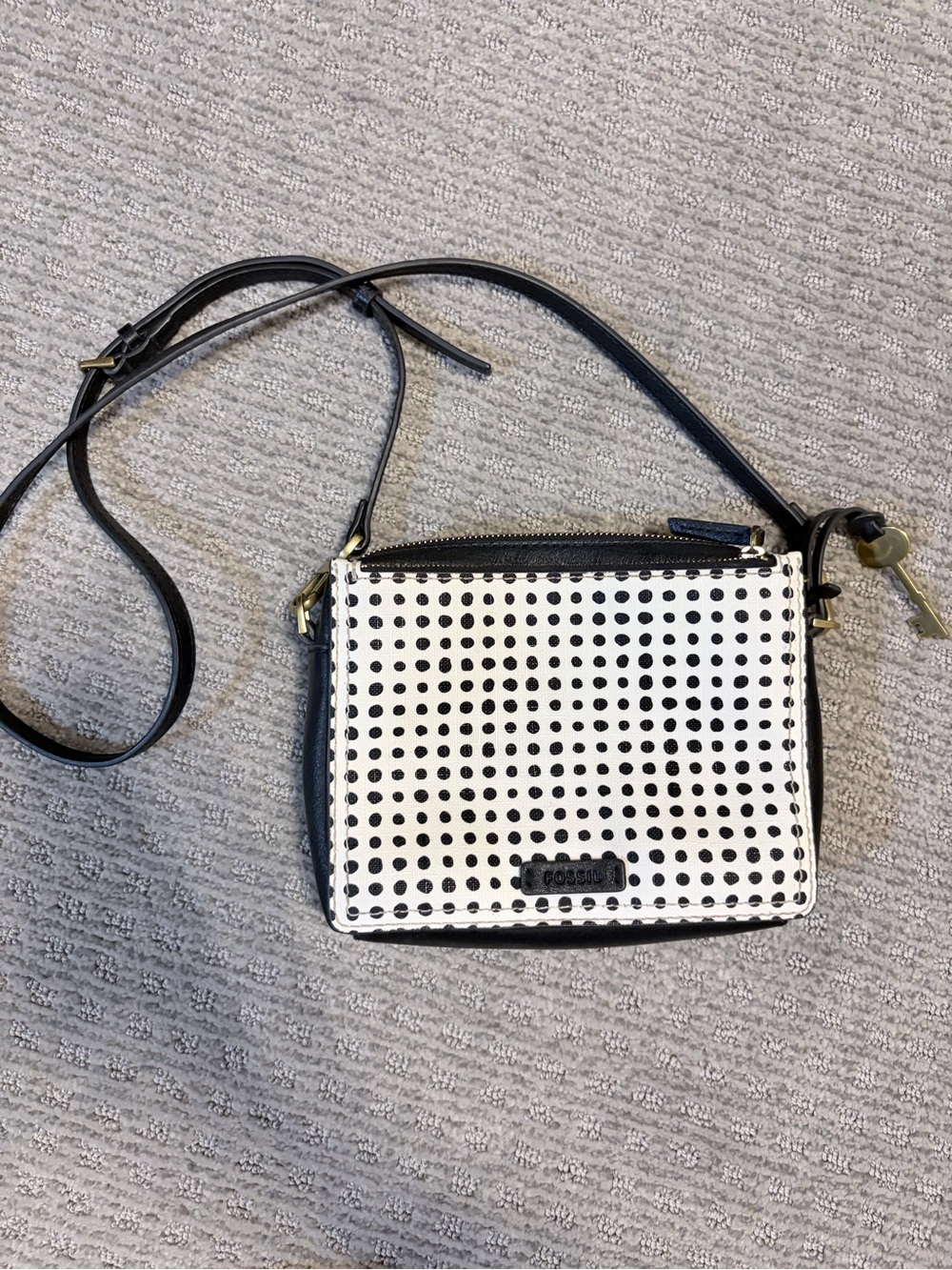Fossil Black and White Polka Dot Crossbody Bag